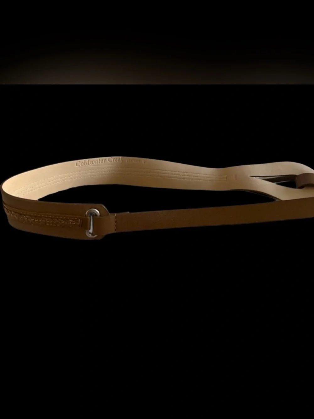 Coldwater Creek Genuine Metalic Bronzed Leather Teardrop Buckle Belt – Size LG